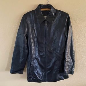 NINE WEST Genuine Leather Jacket Fitted Black